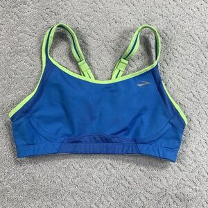 Brooks Running Womens Med High Impact Sports Bra Racerback 34CD 36C Blue Green
